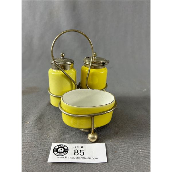Vintage Cruet Set with Metal Stand. Made in England
