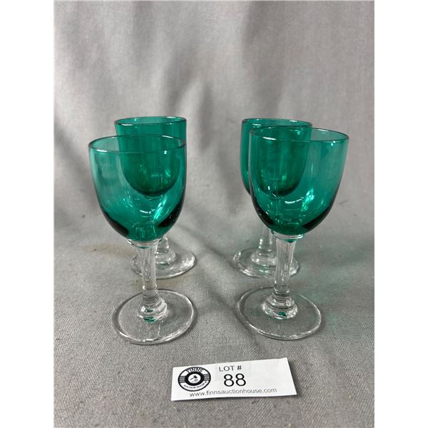 Set of 4 Victorian 1800's Bristol Glass Port Wine Glasses