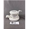 Image 1 : 1950's DRU Holland White Enamelled Cast Iron Butter/Sauce Warmer with Lid & Trivet