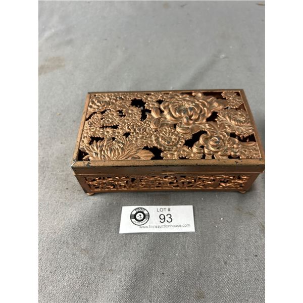 Vintage Japanese Embossed Chrysanthemums Metal Trinket Box