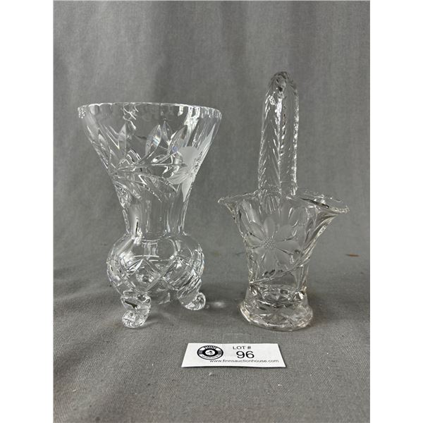 Lovely Tri-Foot 6" Crystal Vase & Basket
