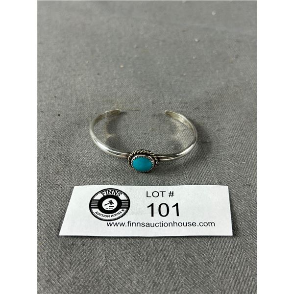 Vintage Sterling uff Bracelet with Turquoise Stone Small Wrist