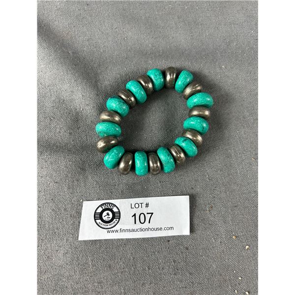 Silver & Turquoise Disc Bead Stretch Bracelet