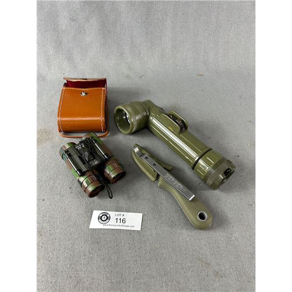Sports Afild Camouflage Binoculars, Gerber Knife and Military Flashlight