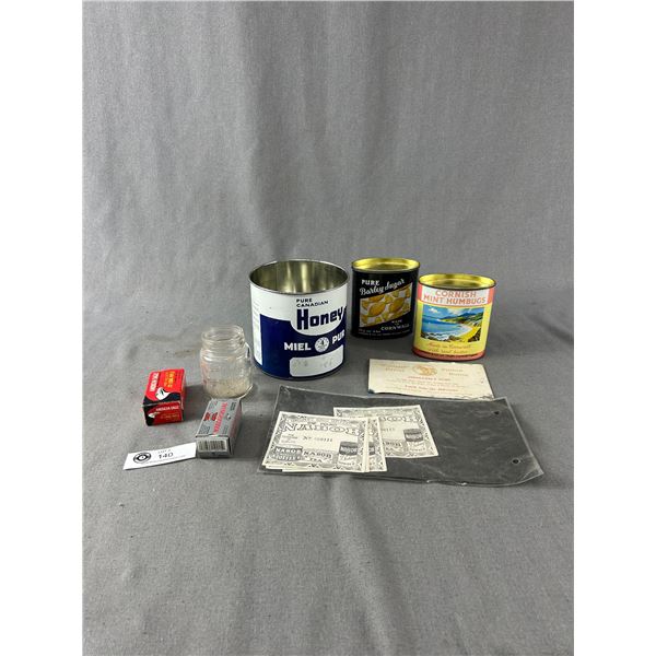Small Box Lot of Vintage Tins, Boxes + Nabob Coupons