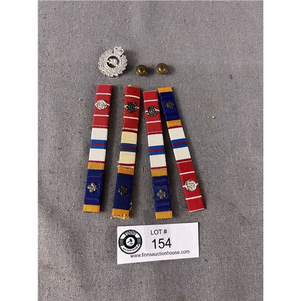 4 Vintage Canadian Ribbon Bars & Canadian Engineers Brooch w/ Tiny Rhinestones
