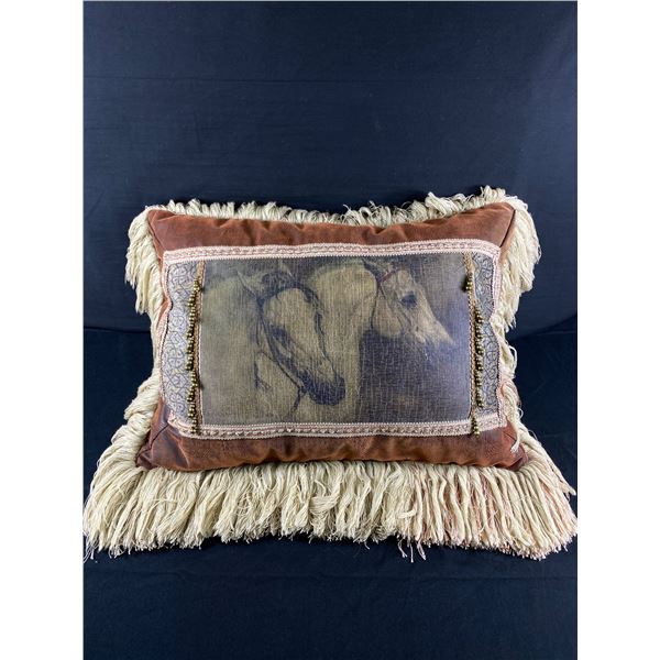 Gorgeous Leather25" x 18" Equestrian Themed Tassled Pillow w/Bead Accents By Pulvermacher Designs, N