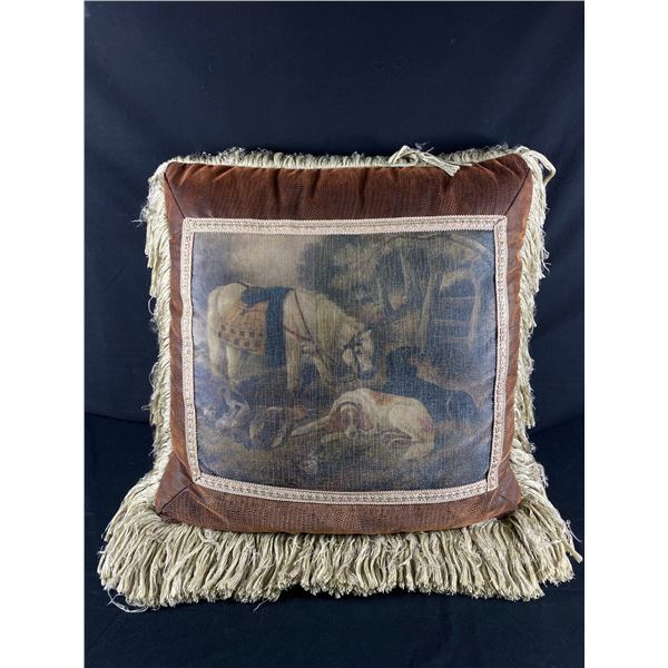 Gorgeous Leather24" x 24" Equestrian Themed Tassled Pillow By Pulvermacher Designs, New York City