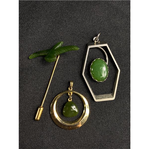 Vintage BC Jade Stickpin + 2 B.C. Jade Patts