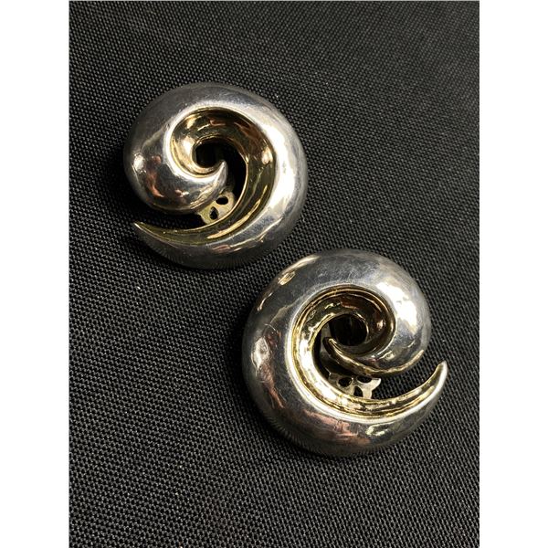 Vintage Sterling Silver, Very Large Clip Earrings, Marked Brian