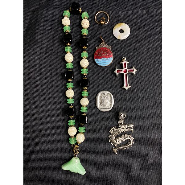 Vintage Lot, Greeen Bead Necklace with Jade Polt with 4 Misc Vintage Patts, Jade Disc and Ring