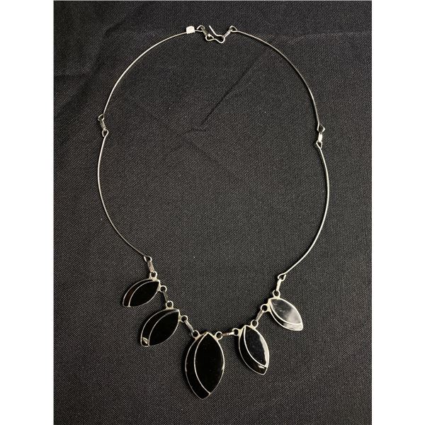 Sterling Silver Black Onyx + Mother of Pearl Necklace