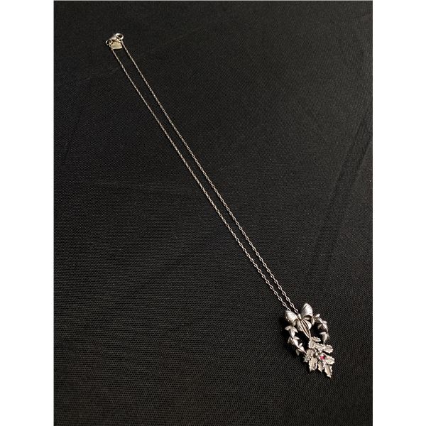 Sterling Silver w/ Genuine Ruby Pendant Necklace