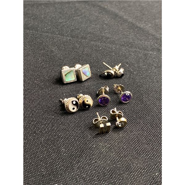 5 Pairs of Sterling Silver Stud Earrings w/ Stones