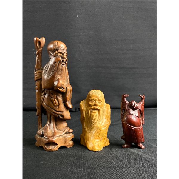 3 Vintage Chinese Carved Wood Figurines