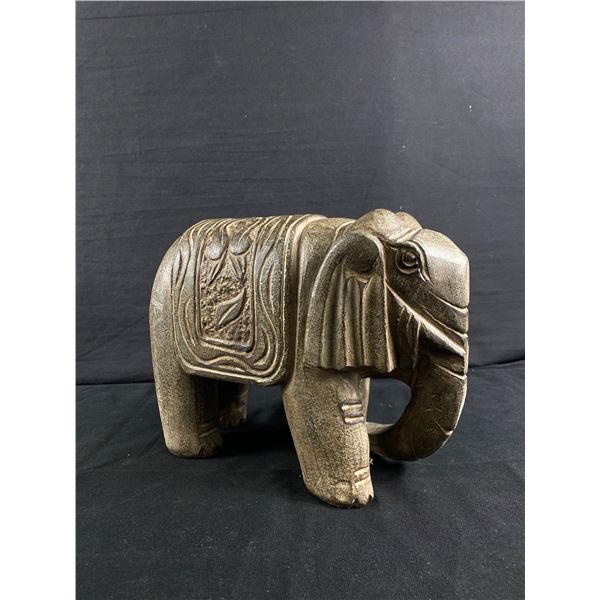 Very Heavy Cast Carved Elephant. Approx. 12" L x 8" H