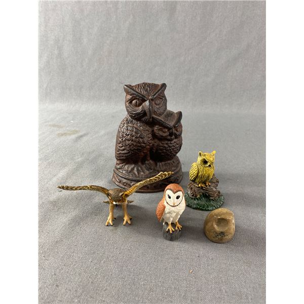 Owl Décor Lot. Resin, Smallest Is Stone, Largest Is Metal,