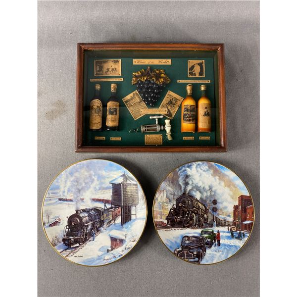 Vintage Wines Of The World Shadow Box, Approx. 12  x 9  x 2  & 2 Collector Plates From The Winter Ra