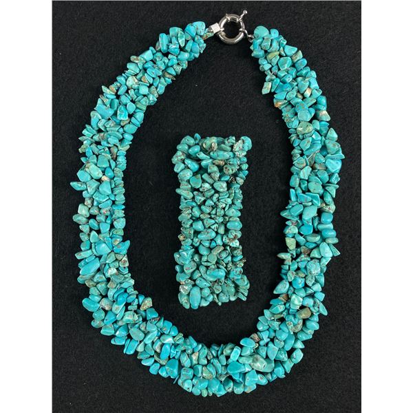Chunky Turqouise Necklace Streter Bracelet