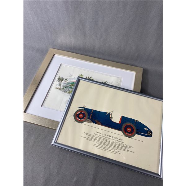 2 Framed Prints- Signed Lahaina, Maui, Approx. 20" x 16" & 1930 Riley 9 'Brooklands' Approx. 16 1/2"