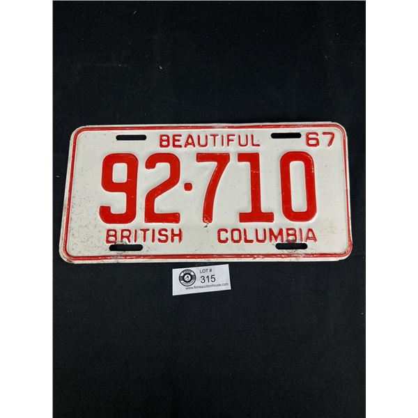 1967 BC License Plate