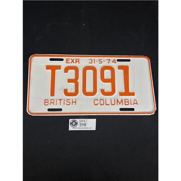 1974 BC Logging Truck License Plate. Very Nice Condition