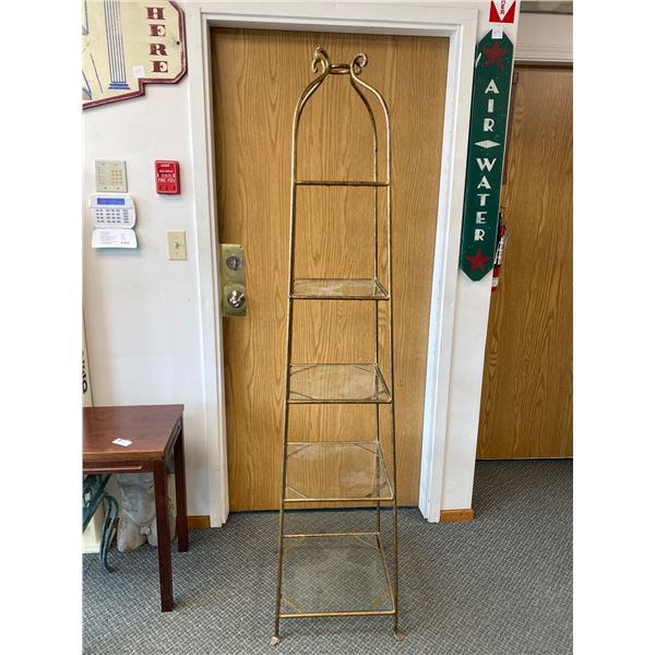 Metal Framed Glass 5 Shelving Display Unit. NO SHIPPING. Approx. 74"H