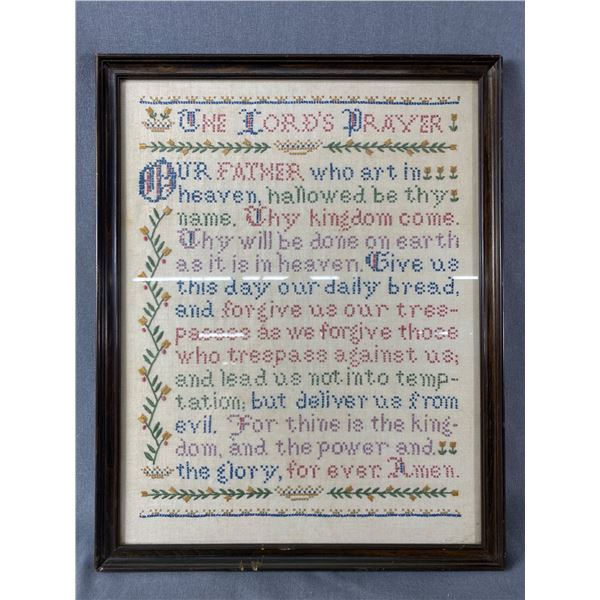1942 Framed Cross Stitch "The Lord's Prayer" Approx.15" x 19"