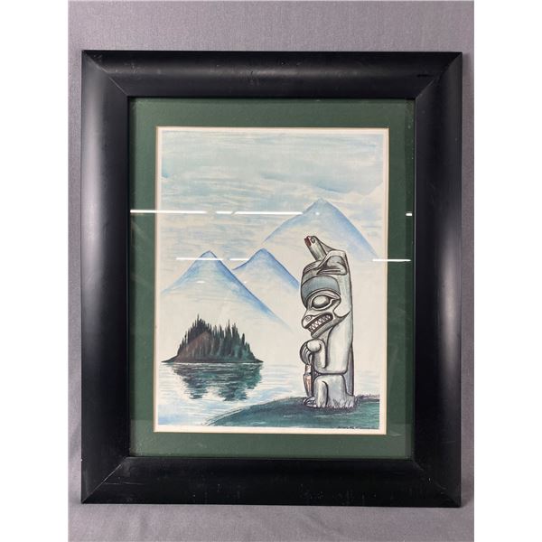 Framed Print "Bear Pole - Haida Gwaii" By Patrick McGuire, Skidegate B.C. Approx. 20 1/2" x 24 1/2"