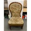 Image 1 : Vintage Wood Carved Upholstered Chair w/ Caster Wheels. NO SHIPPING