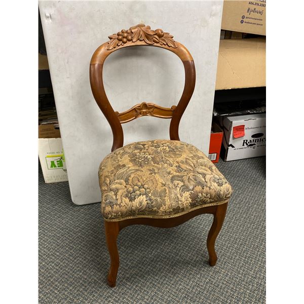 Vintage Wood Carved Upholstered Balloon Chair. NO SHIPPING