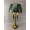 Image 1 : Vintage Heavy Brass Lamp w/ Green Shade. NO SHIPPING. Approx. 32" H w/ Finial