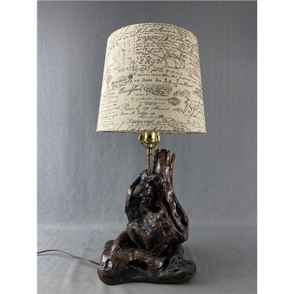 Vintage Wood Burl Base Lamp w/ Shade. Approx. 24"H
