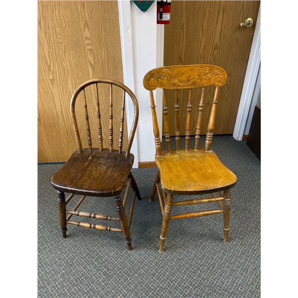 2 Vintage Wood Spindel Back Chairs. NO SHIPPING