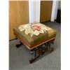 Image 1 : Vintage Solid Wood Upholstered Foot Stool On Small Caster Wheels. NO SHIPPING. Approx. 19 1/2" x 19 