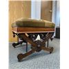 Image 3 : Vintage Solid Wood Upholstered Foot Stool On Small Caster Wheels. NO SHIPPING. Approx. 19 1/2" x 19 