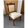 Image 1 : Vintage Wood Carved Upholstered Chair w/ 2 Small Front Caster Wheels. NO SHIPPING