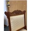 Image 2 : Vintage Wood Carved Upholstered Chair w/ 2 Small Front Caster Wheels. NO SHIPPING