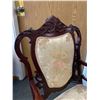 Image 2 : Vintage Wood Carved Upholstered Rocking Arm Chair w/ Small Caster Wheels. NO SHIPPING