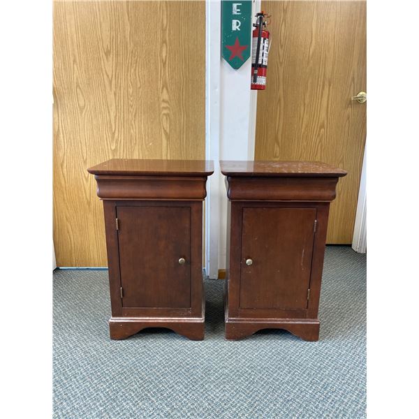 2 Matching Wood Night Tables w/ Drawer & Cupboard Approx. 28" H x 18" x 13"