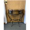 Image 1 : Half Moon Side Table w/ Leather Look Top & Ornate Metal Legs. Approx. 29" H x 28" x 13"