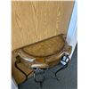 Image 2 : Half Moon Side Table w/ Leather Look Top & Ornate Metal Legs. Approx. 29" H x 28" x 13"