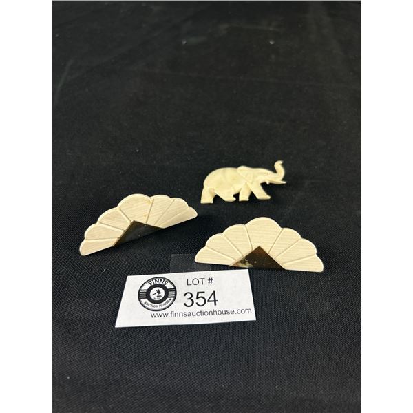 Bone Elephant Brooch and Pair Earrings