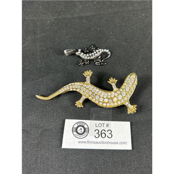 Vintage Rhinestone Salamander Brooch and Pendant