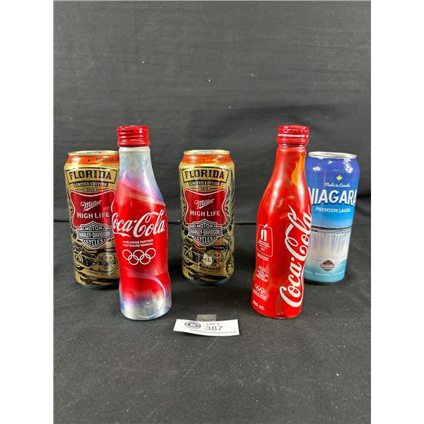 Nice Lot of Collectible Tins Including 2 Harley Davidson Miller Lite Cans( Full), 1 Niagara Falls Be