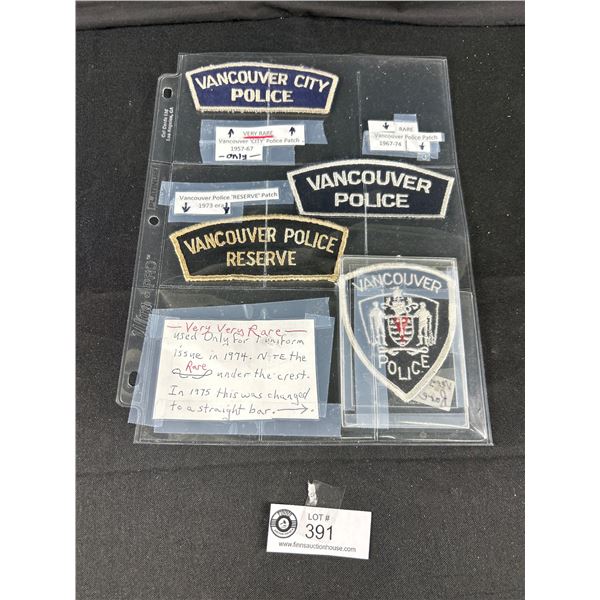 A Plastic Sheet with 4 Rare Defunct Vancouver Police Arm Patches