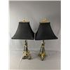 Image 1 : 2 Unique Metal Black & Gold Lamps w/ Arrow Accents & Black Lamp Shades. Approx. 30" H w/Finial