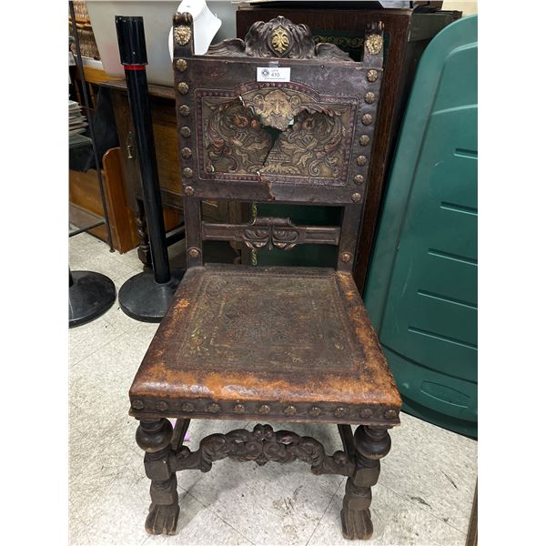 A Fabulous 19th Century Italian/Spanish Chair w/ Detailed Leather Work  (As Found)