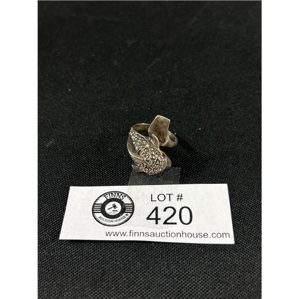 A Fabulous Sterling Marcasite + Ruby? Dolphin Ring