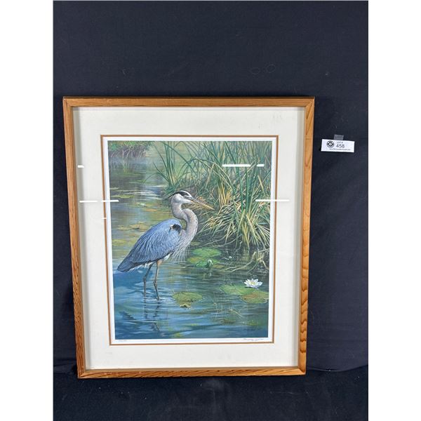 Ltd Ed 175/950 Framed Print "Lone Fisherman - Great Blue Heron" By John Seerey-Lester. Approx. 19" x